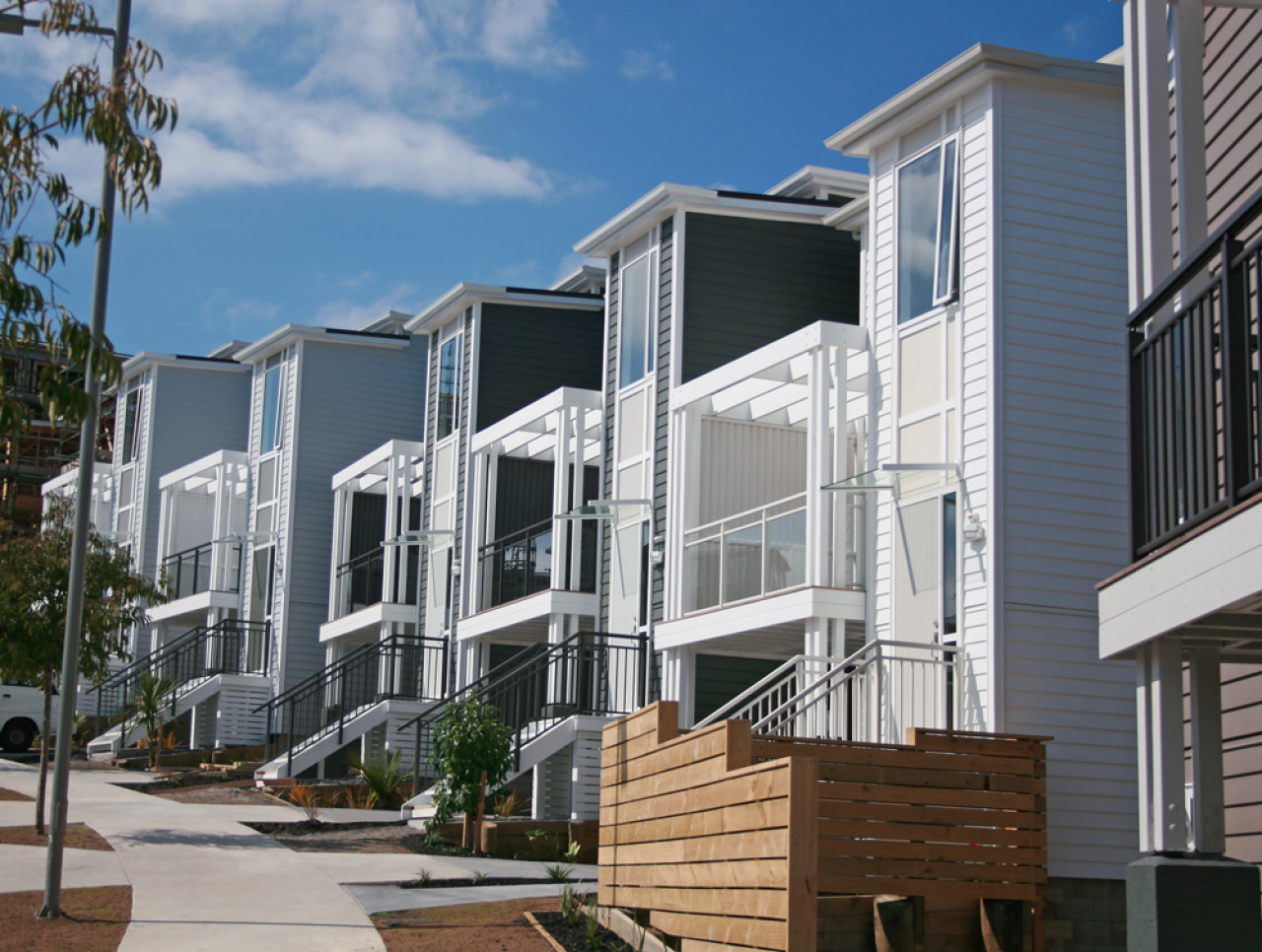 Main street residential housing showing Edge balustrade canopy and louvre screesn